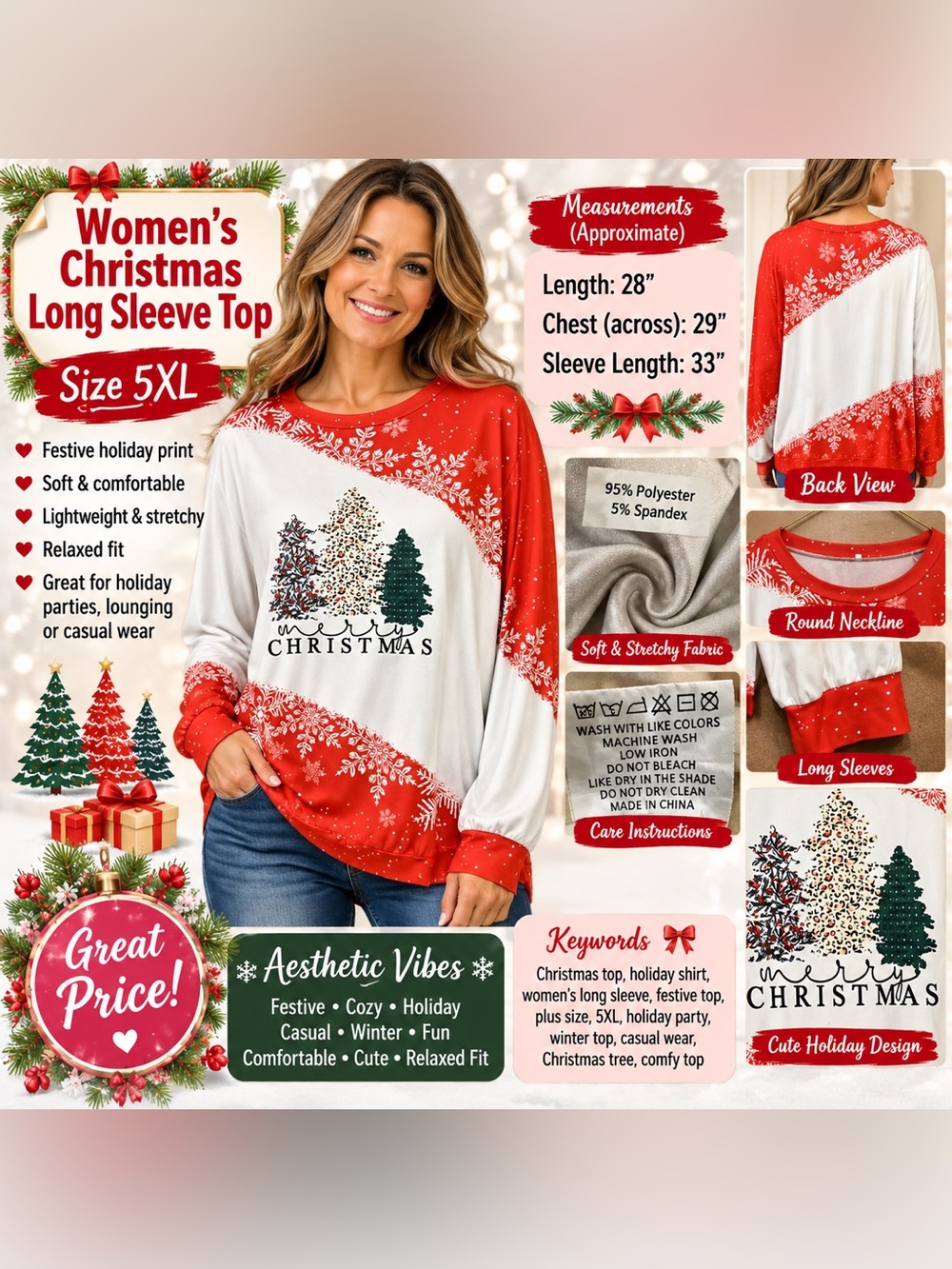 Christmas Color Block Long Sleeve 5XL Like New